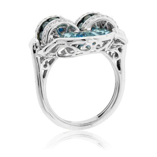 Fancy Cut London Blue Topaz with Diamond Accents Ring - Park City Jewelers