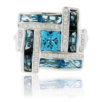 Fancy Cut London Blue Topaz with Diamond Accents Ring - Park City Jewelers