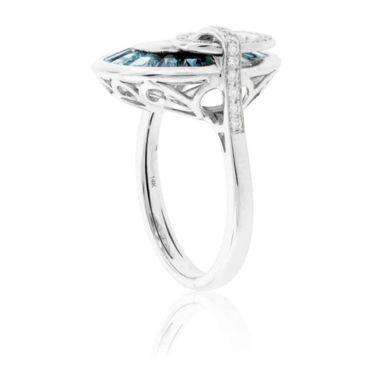 Fancy Cut London Blue Topaz with Diamond Double Circle Ring - Park City Jewelers