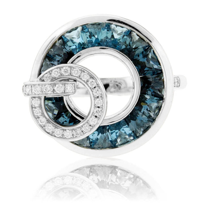 Fancy Cut London Blue Topaz with Diamond Double Circle Ring - Park City Jewelers