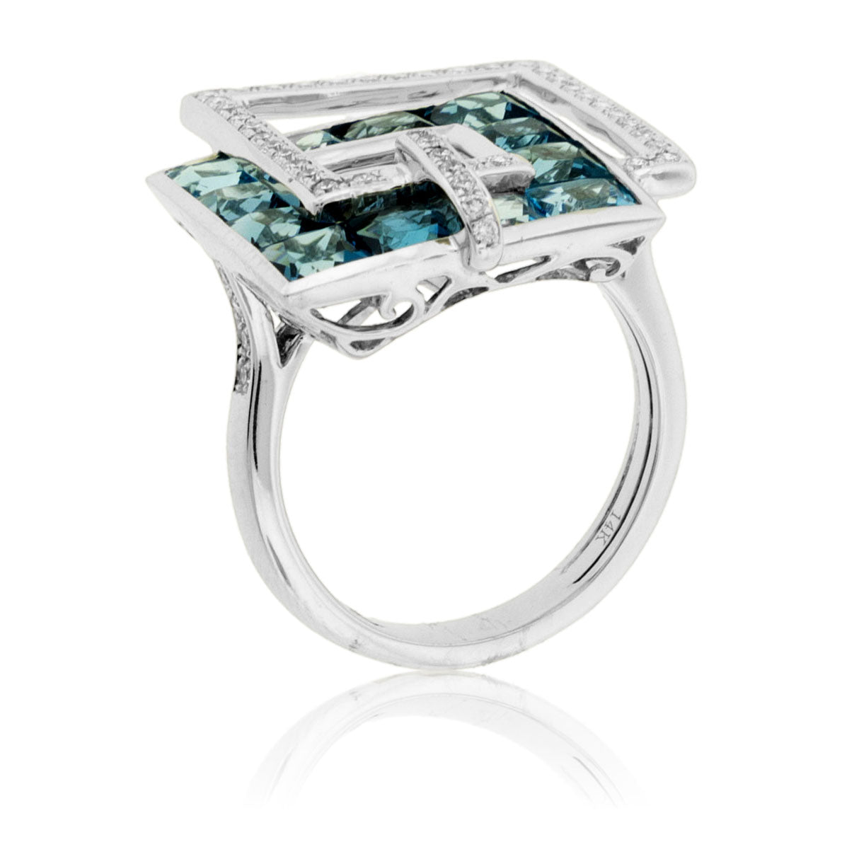 Fancy Cut London Blue Topaz with Diamond Double Square Ring - Park City Jewelers