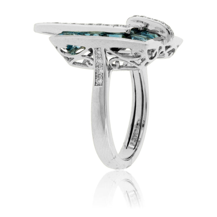 Fancy Cut London Blue Topaz with Diamond Double Square Ring - Park City Jewelers