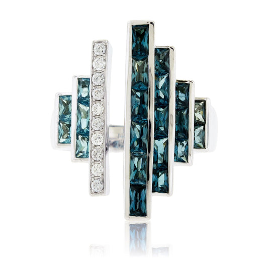 Fancy Cut London Blue Topaz with Diamond Ring - Park City Jewelers