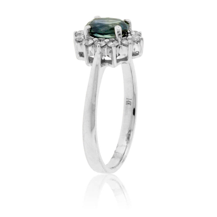 Fancy Cut Montana Sapphire & Classic Style Diamond Halo Ring - Park City Jewelers