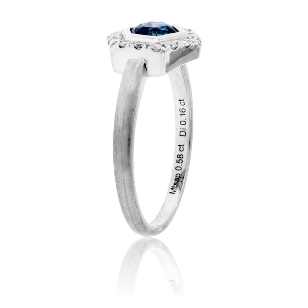 Fancy Cut Montana Sapphire & Diamond Halo Ring - Park City Jewelers