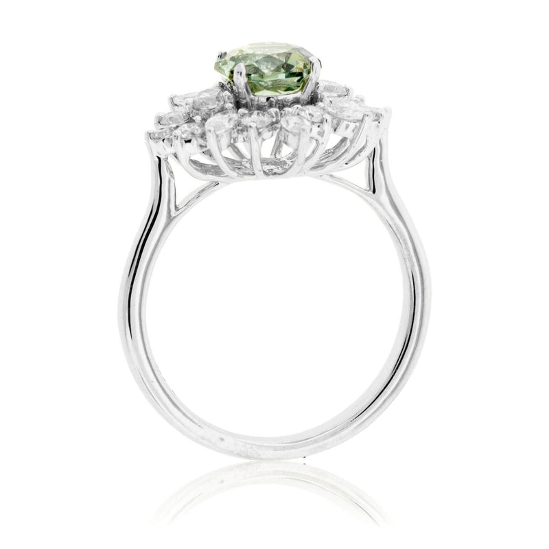 Fancy Cut No Heat Montana Sapphire & Burst Style Diamond Halo Ring - Park City Jewelers