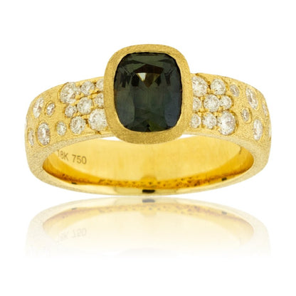 Fancy Cut NO Heat Sapphire & Diamond Flush Set Ring - Park City Jewelers