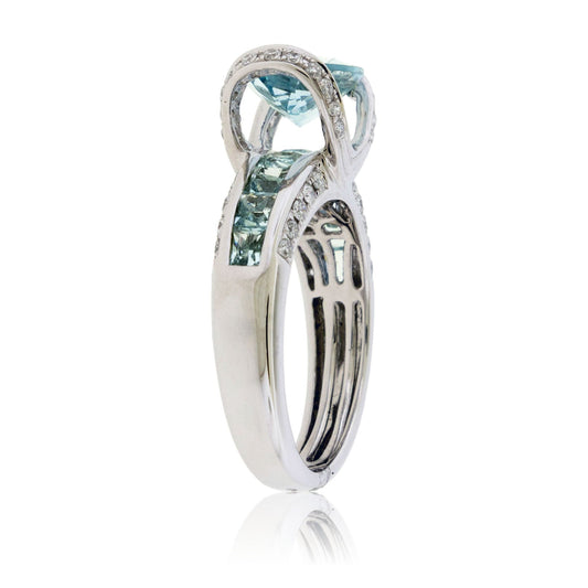 Fancy Cut Oval Aquamarine with Diamond Accented Ring - Park City Jewelers