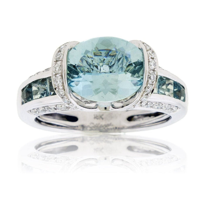 Fancy Cut Oval Aquamarine with Diamond Accented Ring - Park City Jewelers