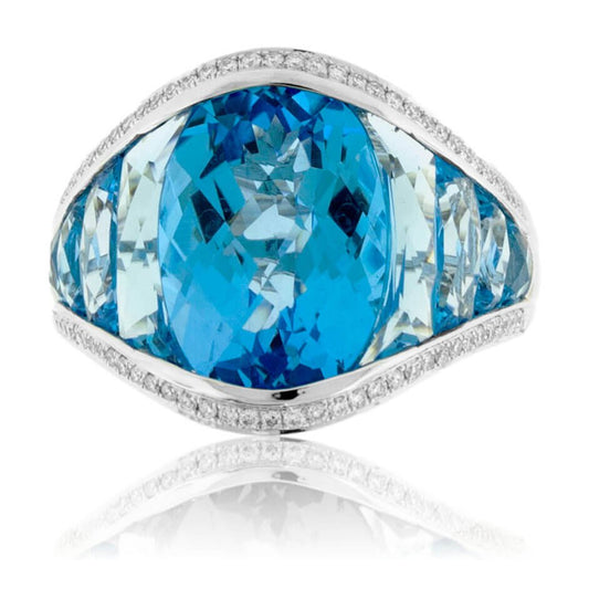 Fancy Cut Oval Blue Topaz with Blue Topaz Accents & Diamond Ring - Park City Jewelers