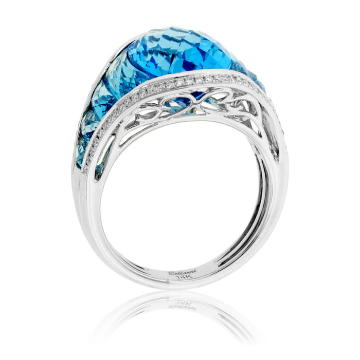 Fancy Cut Oval Blue Topaz with Blue Topaz Accents & Diamond Ring - Park City Jewelers