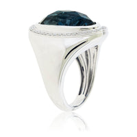 Fancy Cut Oval London Blue Topaz with Diamond Halo Ring - Park City Jewelers