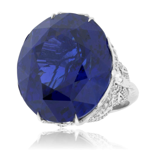 Fancy Cut Oval Tanzanite & Diamond Accented Butterfly Look Ring - Park City Jewelers