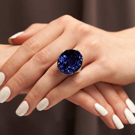 Fancy Cut Oval Tanzanite & Diamond Accented Butterfly Look Ring - Park City Jewelers