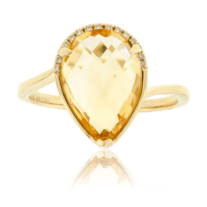 Fancy Cut Pear Citrine and Diamond Halo Ring - Park City Jewelers
