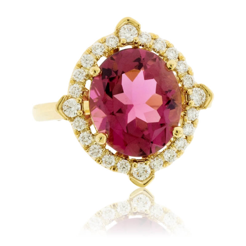 Fancy Cut Pink Tourmaline & Diamond Halo Ring - Park City Jewelers