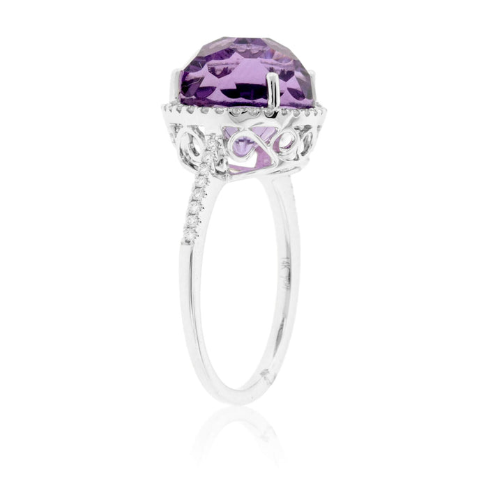 Fancy Daisy Cut Amethyst with Diamond Halo Ring - Park City Jewelers