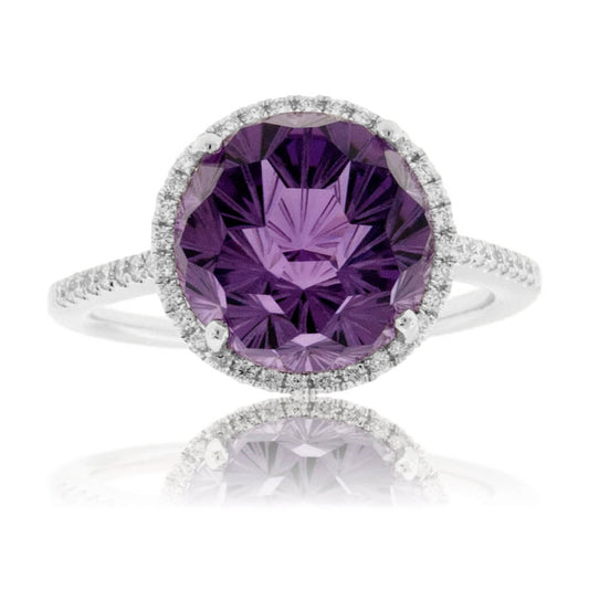 Fancy Daisy Cut Amethyst with Diamond Halo Ring - Park City Jewelers