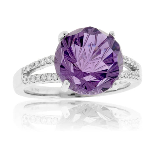 Fancy Daisy Cut Amethyst with Diamond Split Shank Ring - Park City Jewelers
