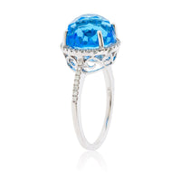 Fancy Daisy Cut Blue Topaz with Diamond Halo Ring - Park City Jewelers