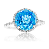 Fancy Daisy Cut Blue Topaz with Diamond Halo Ring - Park City Jewelers