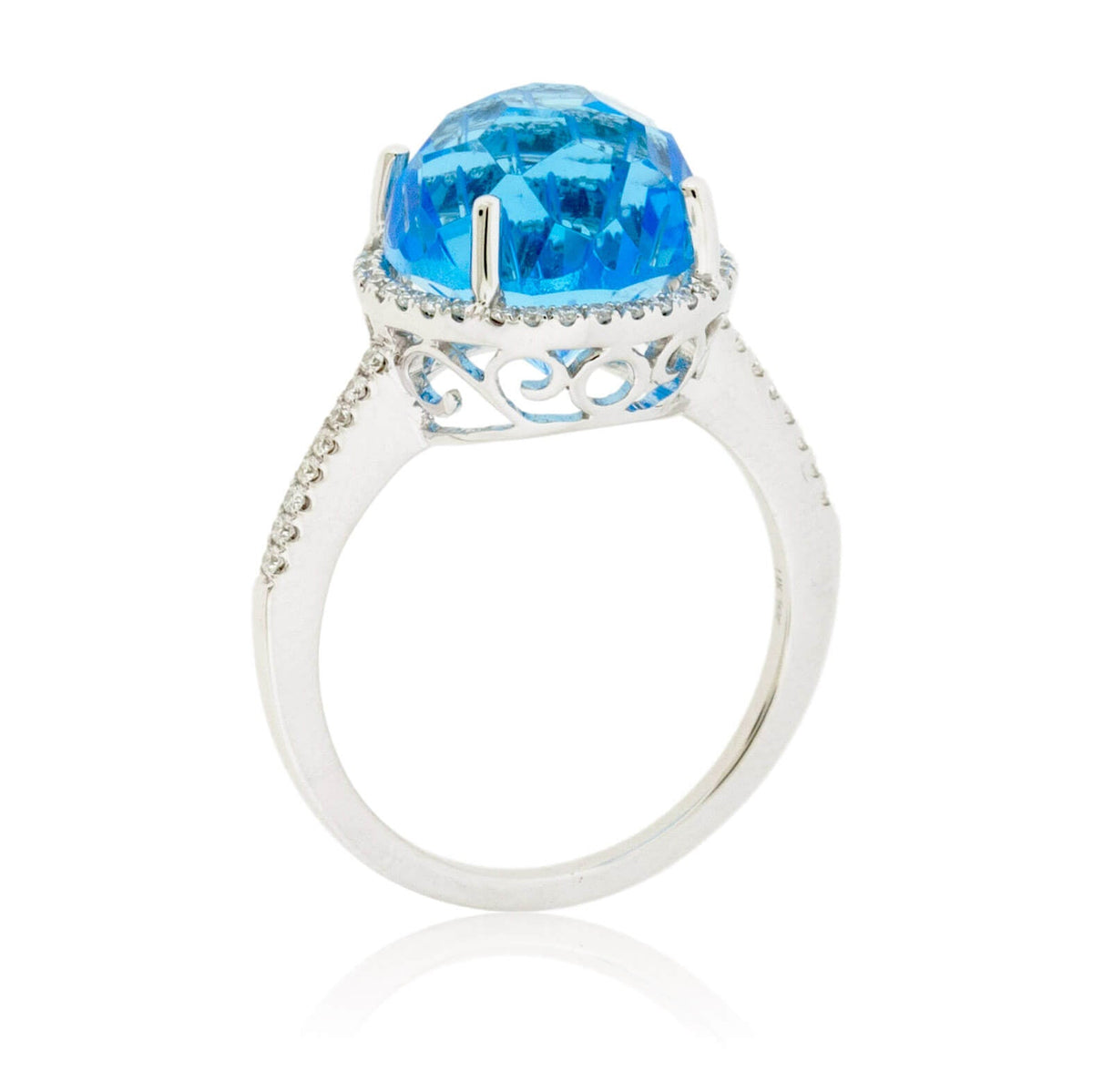Fancy Daisy Cut Blue Topaz with Diamond Halo Ring - Park City Jewelers