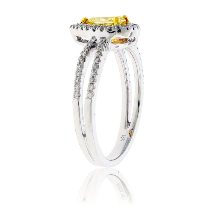 Fancy Natural Yellow Diamond with Diamond Halo Ring - Park City Jewelers