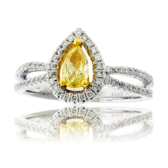 Fancy Natural Yellow Diamond with Diamond Halo Ring - Park City Jewelers