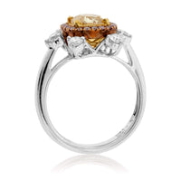 Fancy Natural Yellow Diamond with Pink Diamond & Diamond Halo Ring - Park City Jewelers