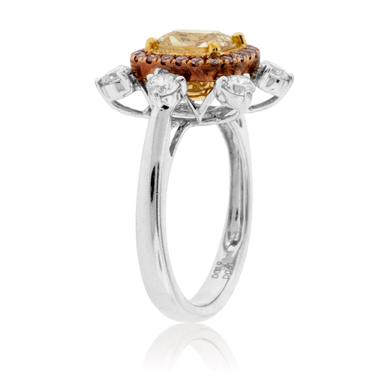 Fancy Natural Yellow Diamond with Pink Diamond & Diamond Halo Ring - Park City Jewelers