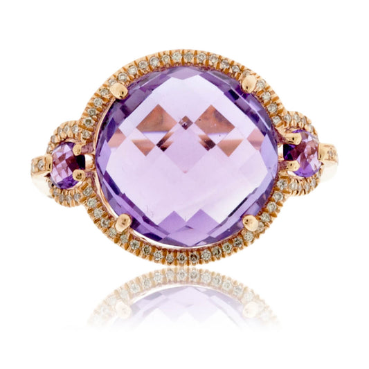 Fancy Round Cut Amethyst and Diamond Halo Ring - Park City Jewelers