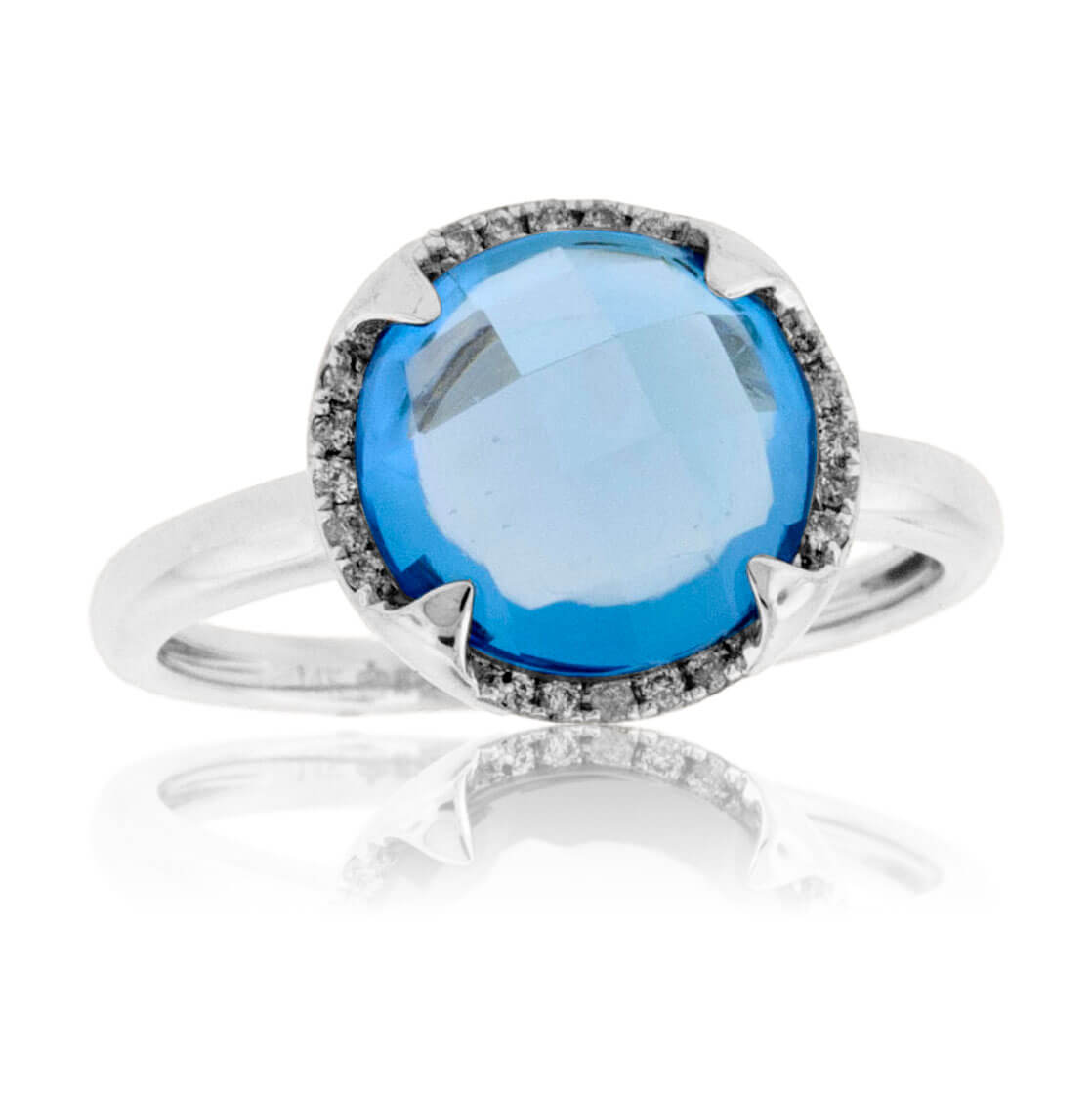 Fancy Round Cut Blue Topaz and Diamond Halo Ring - Park City Jewelers