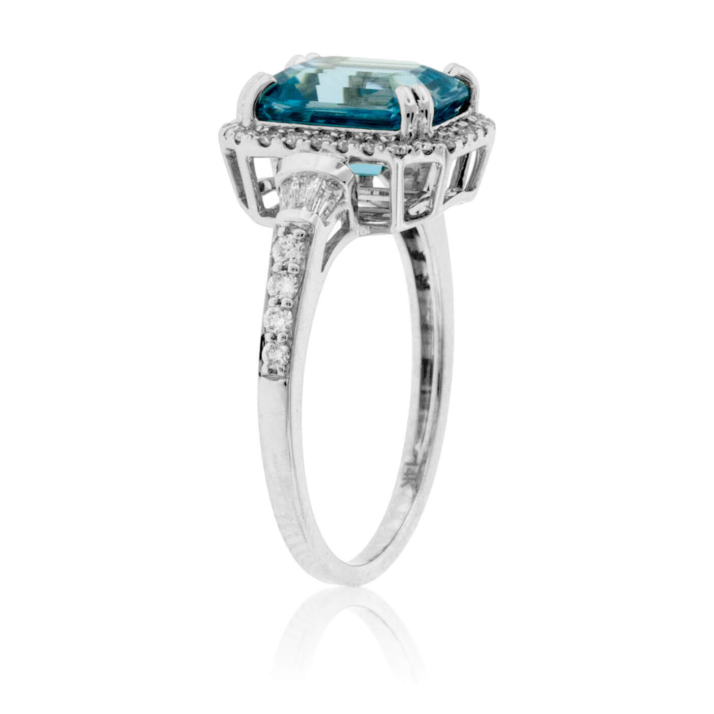 Fancy Step Cut Blue Zircon & Diamond Halo Ring - Park City Jewelers