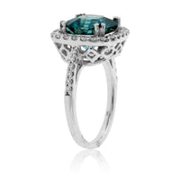 Fancy Step Cut Blue Zircon & Diamond Halo Ring - Park City Jewelers