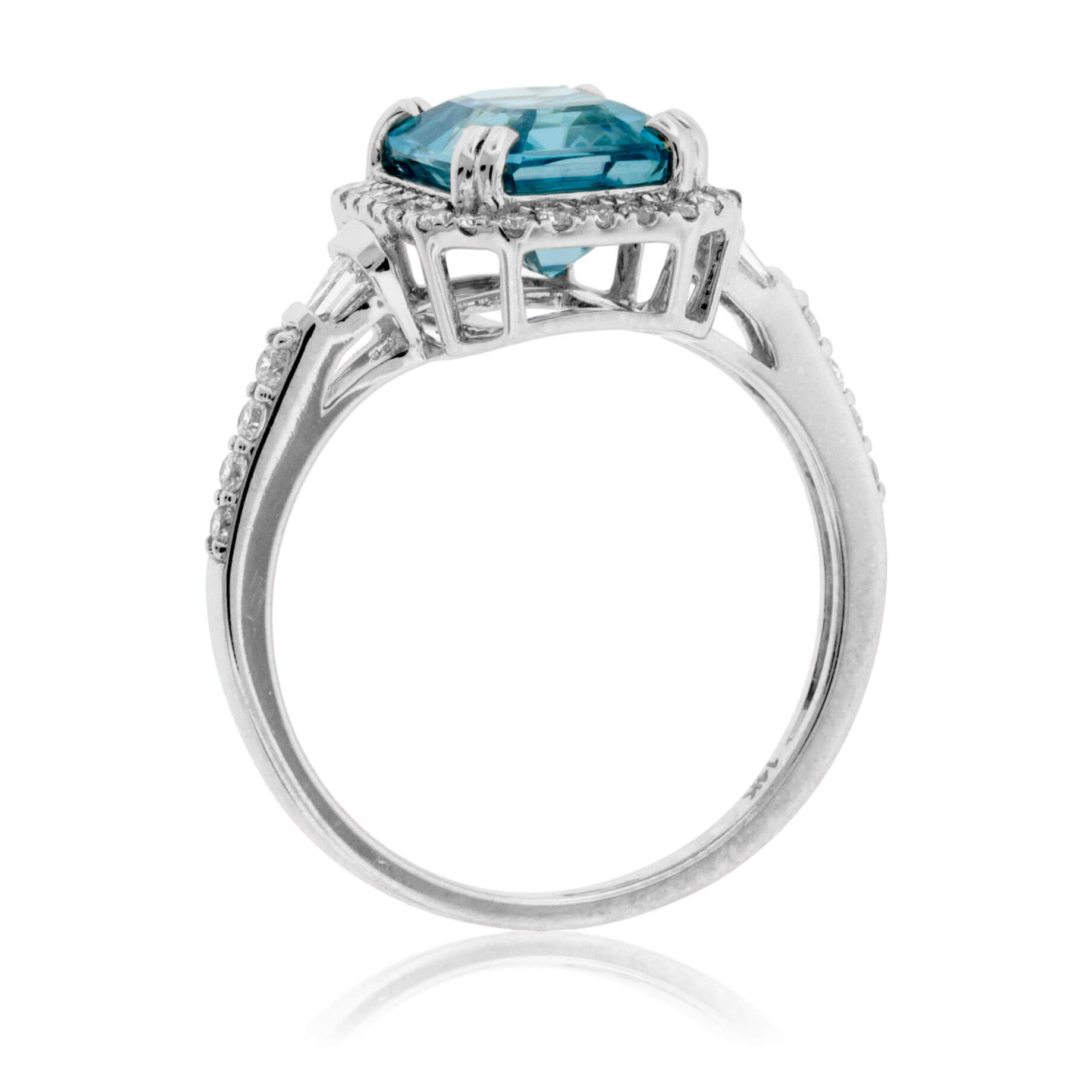 Fancy Step Cut Blue Zircon & Diamond Halo Ring - Park City Jewelers