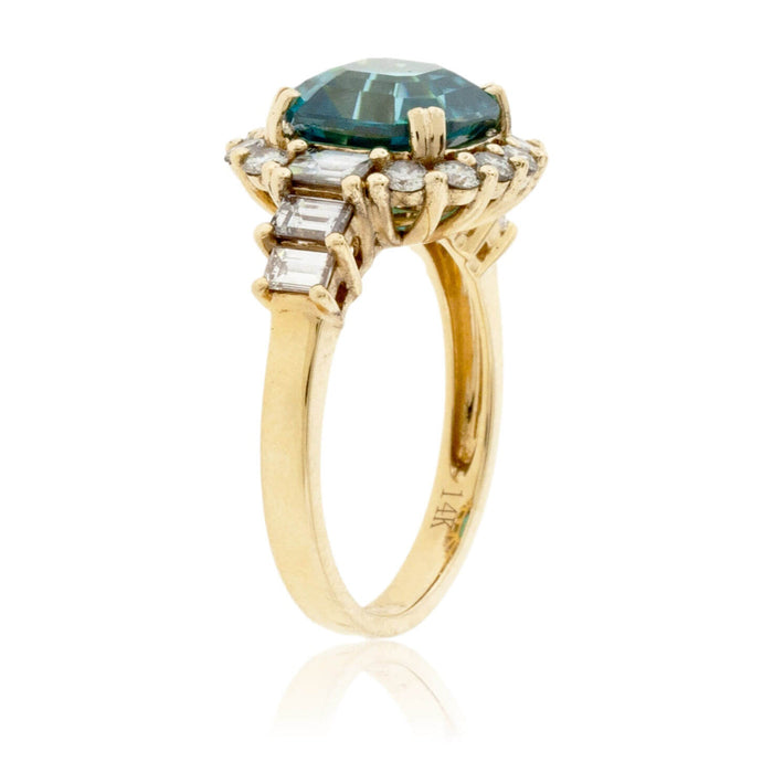 Fancy Step Cut Blue Zircon & Diamond Ring - Park City Jewelers