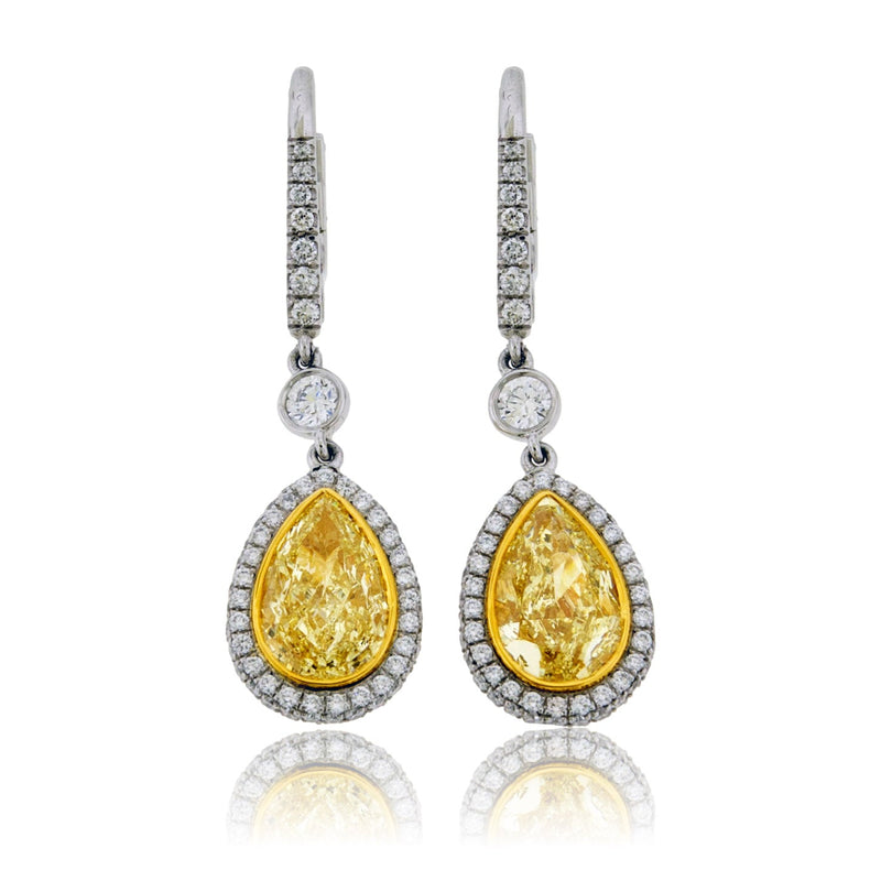 Fancy Yellow Diamond Pear & Diamond Dangle Drop Earrings - Park City Jewelers