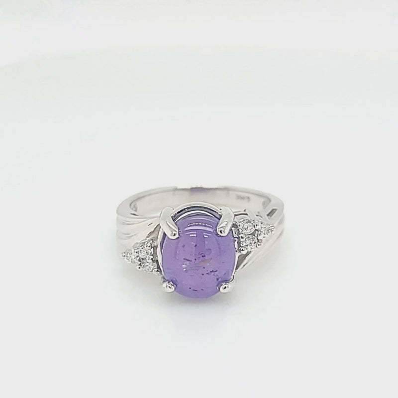 Purple Star Sapphire Cabochon Ring in White Gold