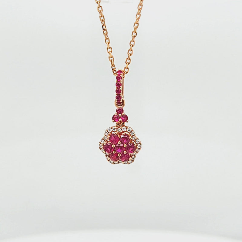 Rose Gold Ruby Cluster & Diamond Pendant