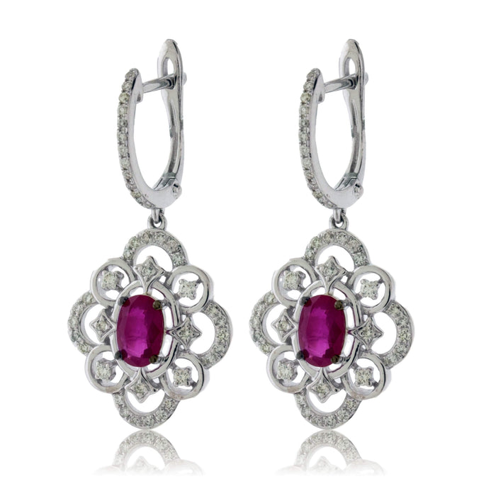 Filigree Style Oval Ruby Dangle Earrings - Park City Jewelers