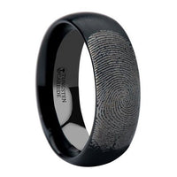 Fingerprint Engraved Domed Black Tungsten Ring with Brushed Finish - Park City Jewelers