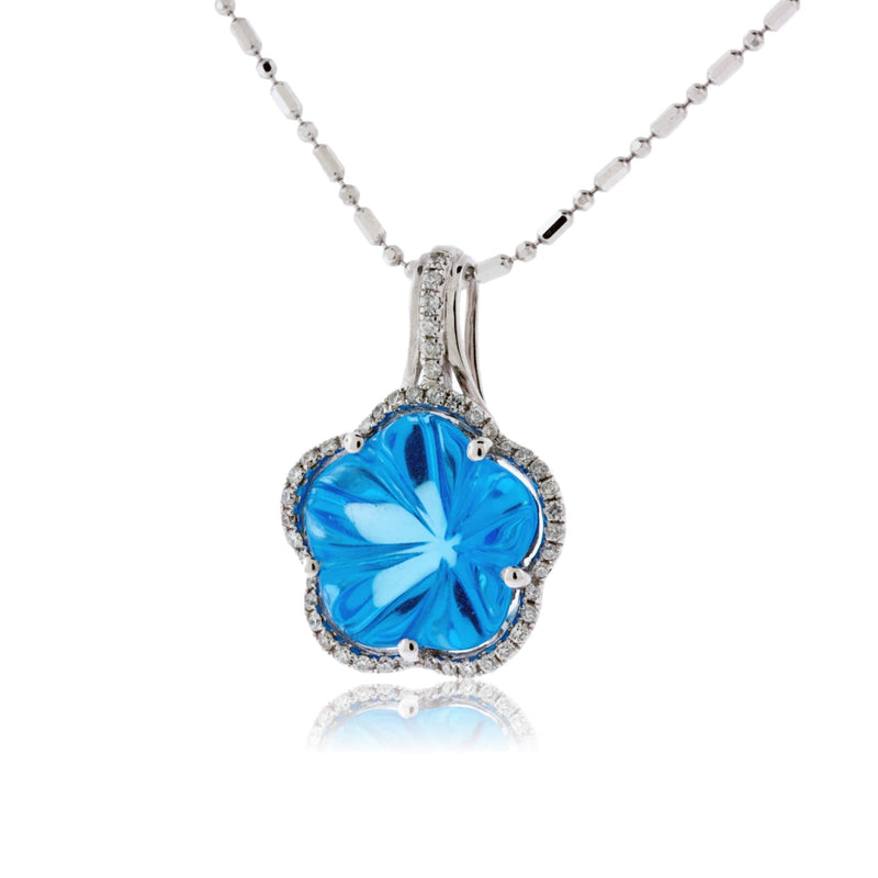 Flower Cut Blue Topaz & Diamond Pendant - Park City Jewelers