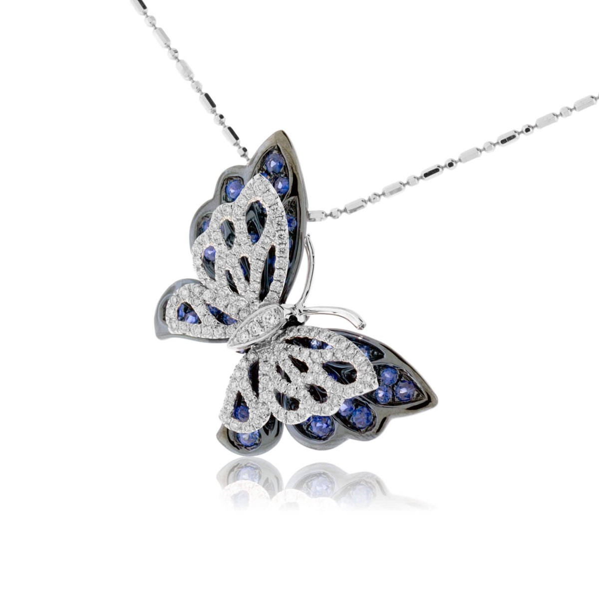 Fluttering Winged Butterfly Sapphire & Diamond Pendant - Park City Jewelers