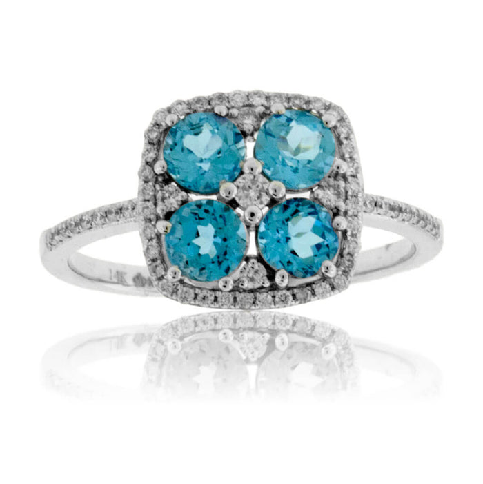Four Blue Topaz & Diamond Halo Style Ring - Park City Jewelers