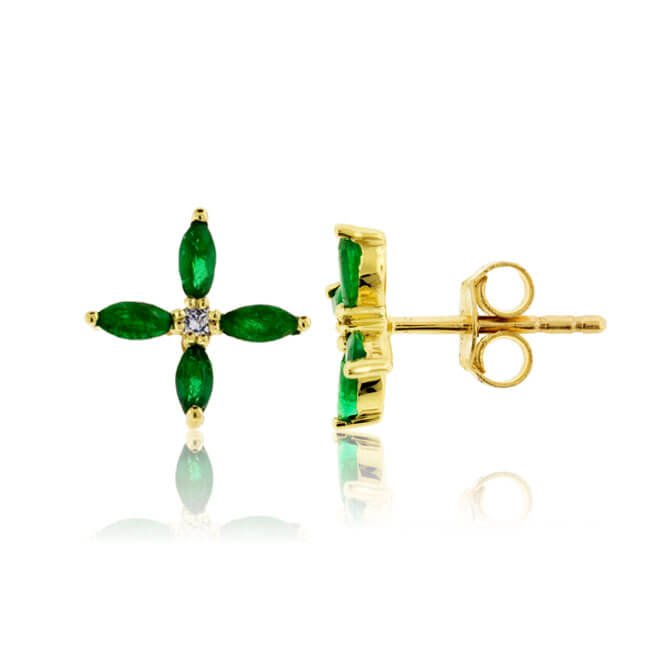 Four Marquise Shaped Emerald Gold Stud Earrings - Park City Jewelers