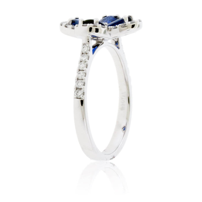 Four Oval Blue Sapphire Flower Style Ring with Diamonds - Park City Jewelers