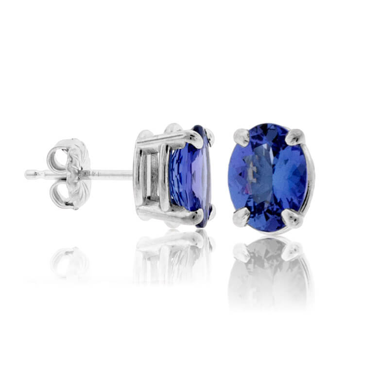 Four Prong Oval-Cut Tanzanite Stud Earrings - Park City Jewelers