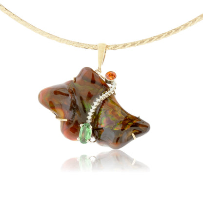 Free Form Fire Agate, Orange Sapphire & Diamond Pendant - Park City Jewelers