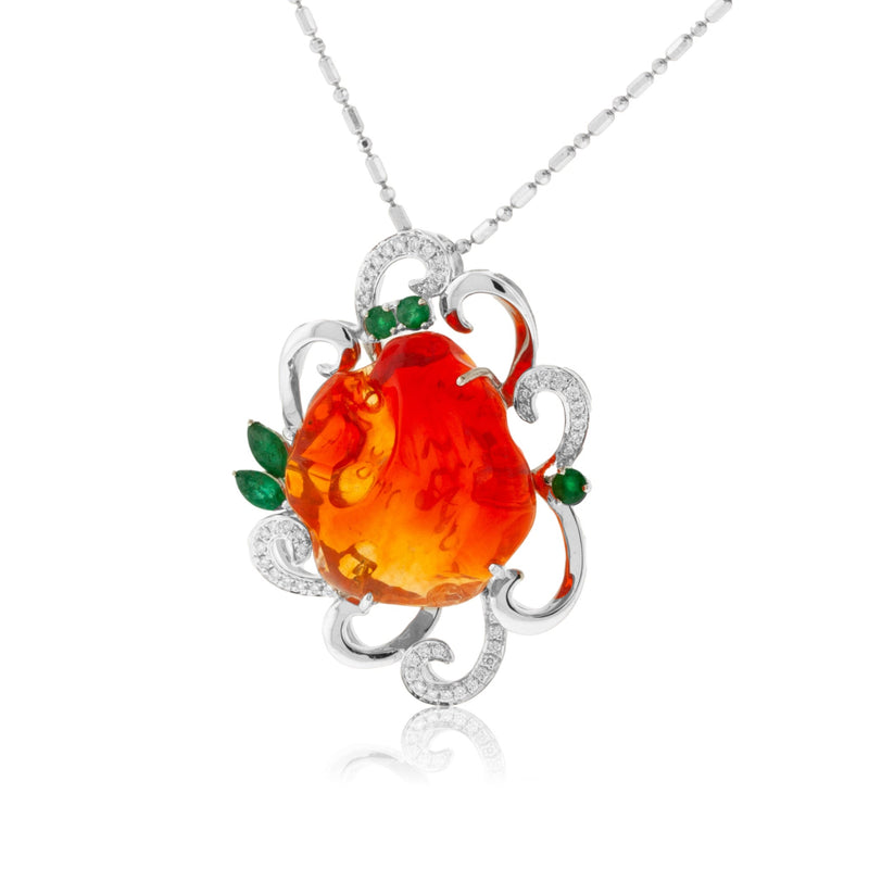 Free Form Mexican Fire Opal & Diamond Pendant - Park City Jewelers