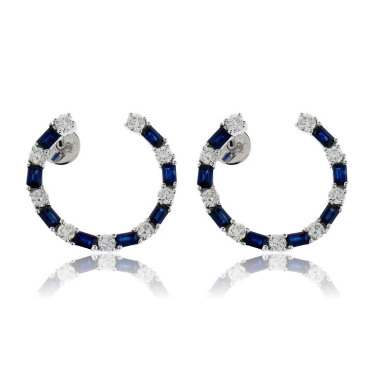 Front Facing Blue Sapphire & Diamond Hoop Earrings - Park City Jewelers